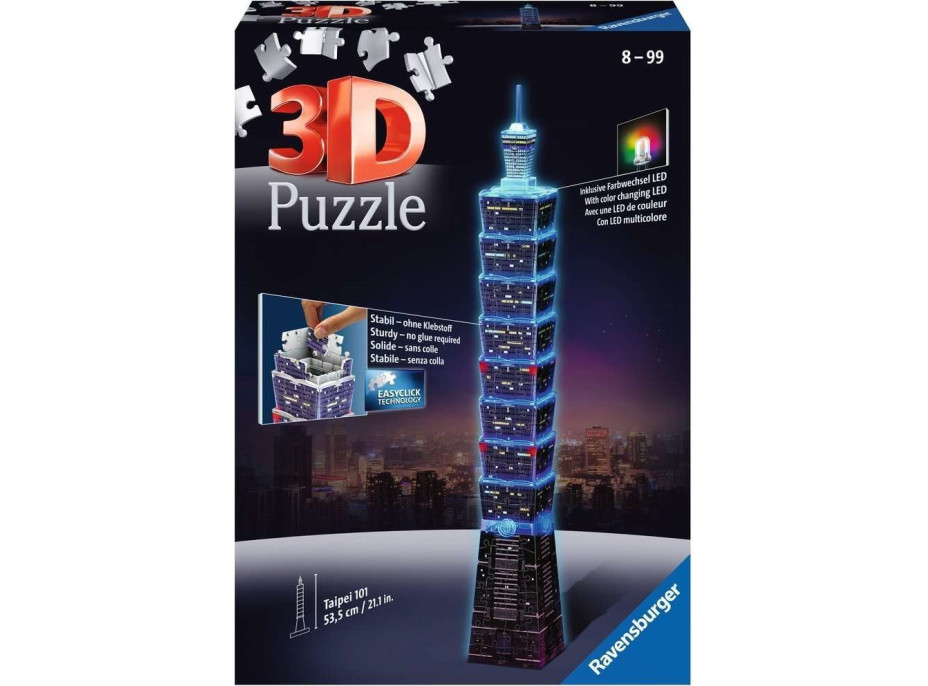 RAVENSBURGER Svietiace 3D puzzle Nočná edícia Taipei 101, Taiwan 216 dielikov