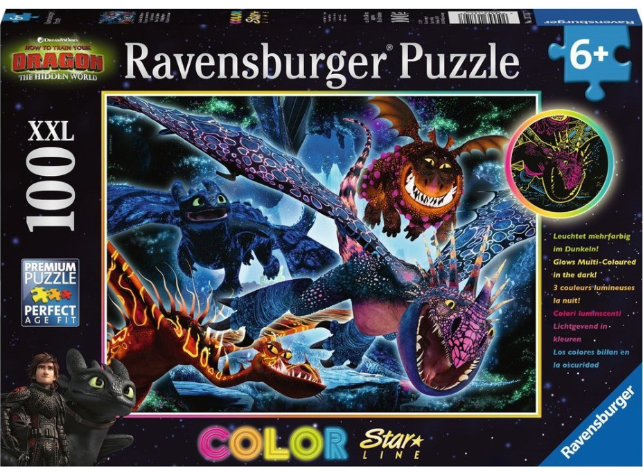 RAVENSBURGER Svietiace puzzle Ako vycvičiť draka III XXL 100 dielikov