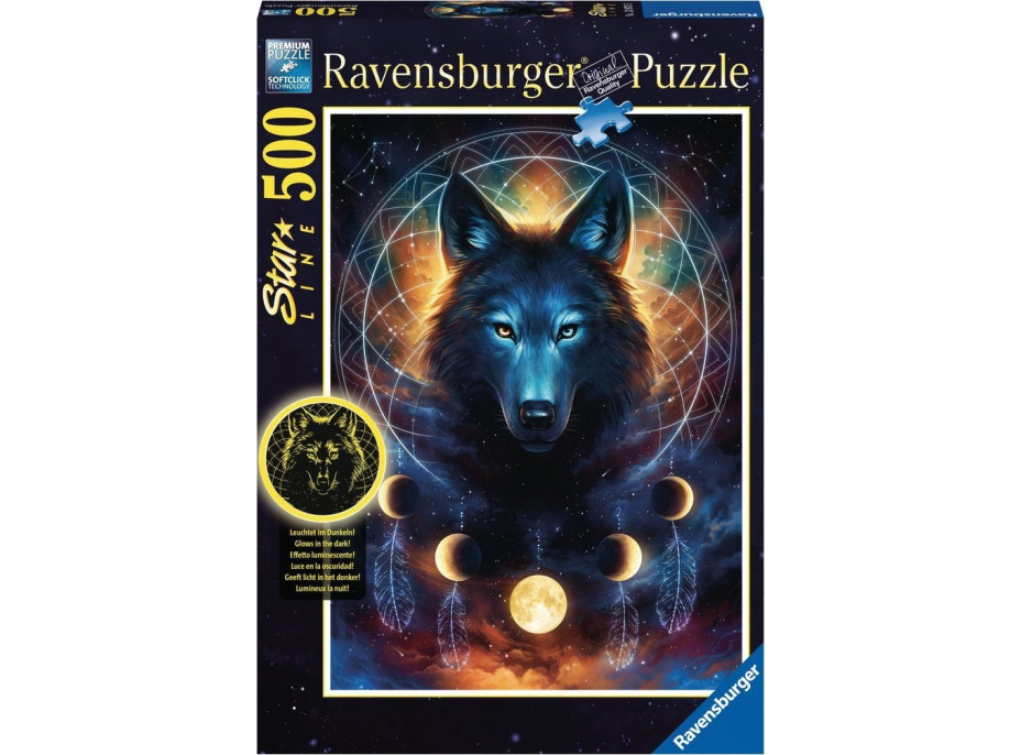 RAVENSBURGER Svietiace puzzle Mesačný vlk 500 dielikov