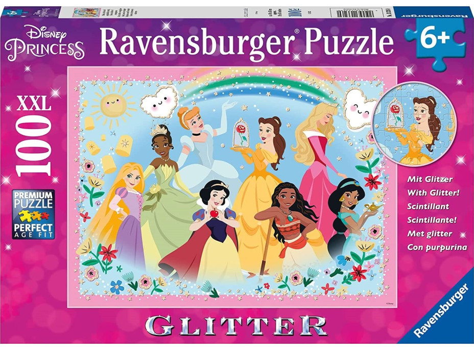 RAVENSBURGER Trblietavé puzzle Disney princeznej: Silné, krásne a neuveriteľne odvážne XXL 100 dielikov