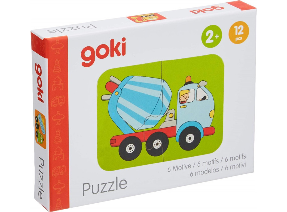 GOKI Drevené puzzle dvojice Dopravné prostriedky 6x2 dielikov