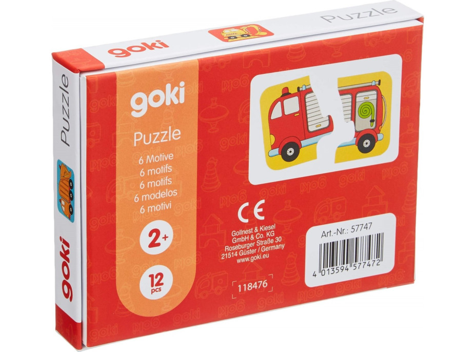 GOKI Drevené puzzle dvojice Dopravné prostriedky 6x2 dielikov