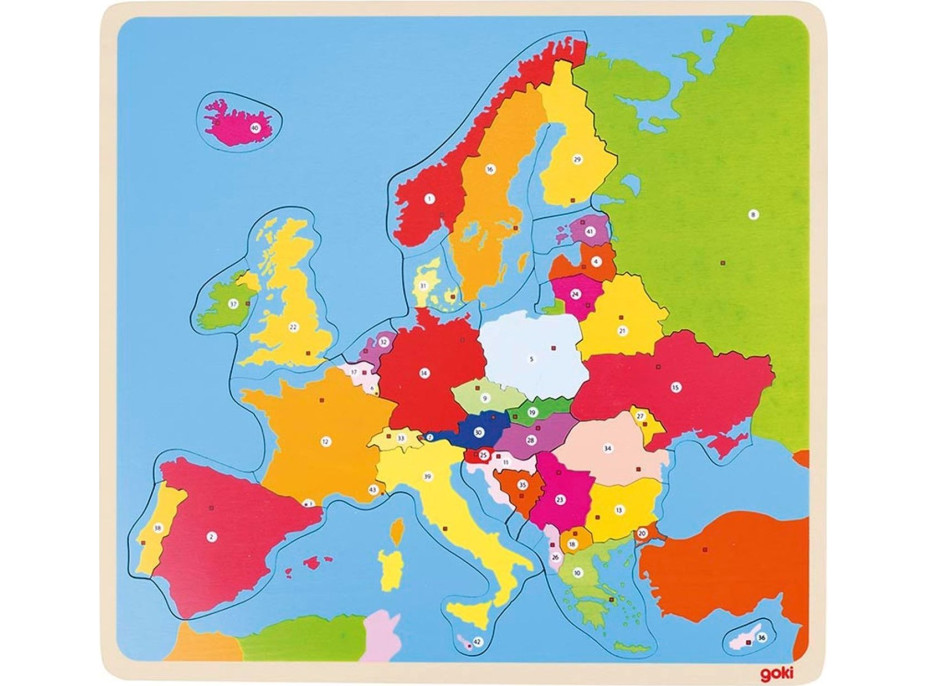 GOKI Drevené puzzle Mapa Európy 35 dielikov