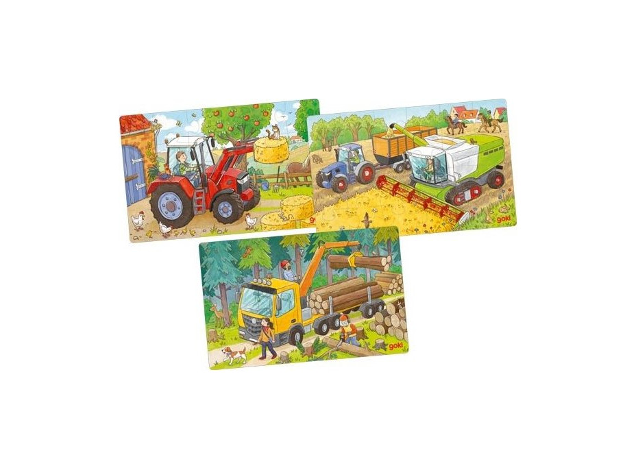 GOKI Drevené puzzle Poľnohospodárske stroje 3x24 dielikov