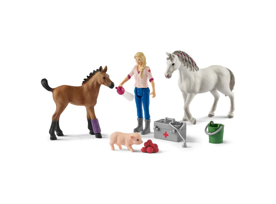 SCHLEICH Farm World® 42486 Návšteva lekára u kobyly a žriebäťa