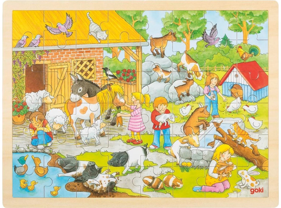 GOKI Drevené puzzle Detská Zoo 48 dielikov