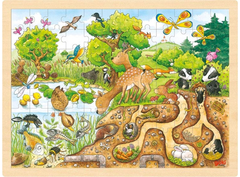 GOKI Drevené puzzle Skúmanie prírody 96 dielikov