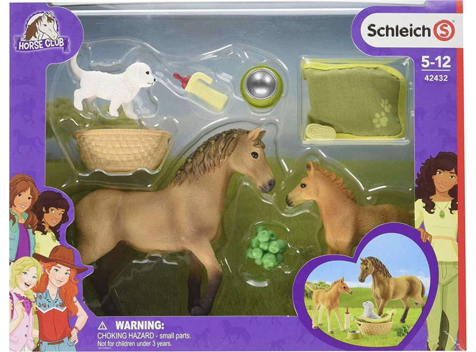 SCHLEICH Horse Club® 42432 Set žriebä a Quarter kôň so šteniatkom a doplnky