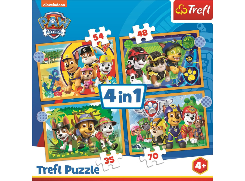 TREFL Puzzle Tlapková patrola: Prázdniny 4v1 (35,48,54,70 dielikov)