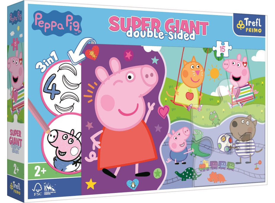 TREFL Obojstranné puzzle Prasiatko Peppa SUPER GIANT 15 dielikov