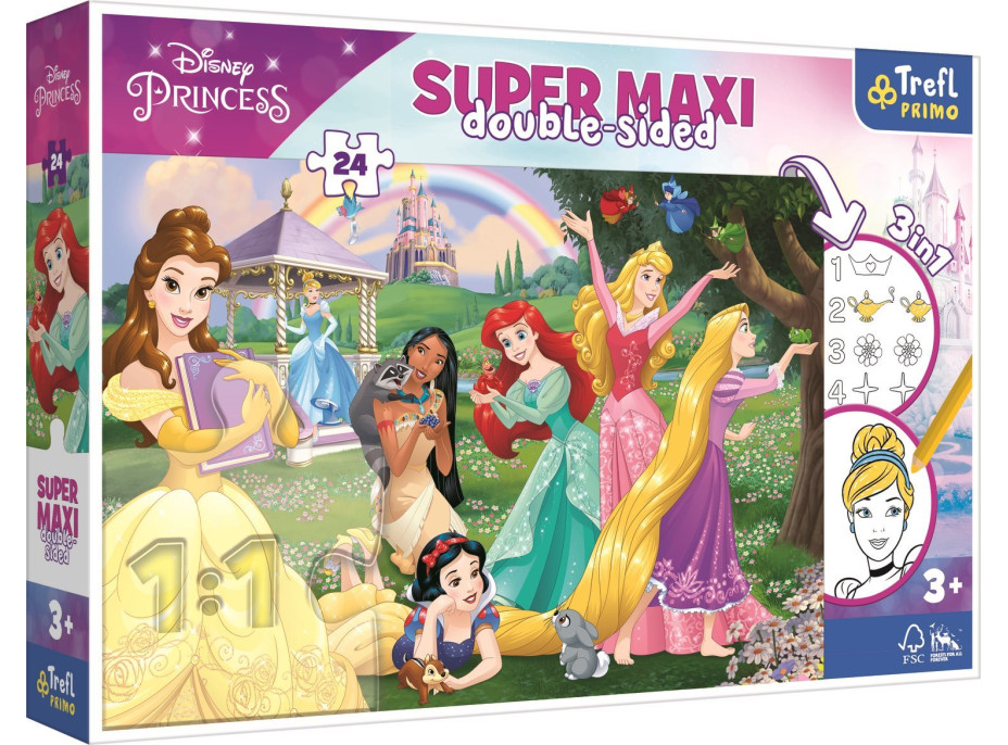 TREFL Obojstranné puzzle Veselé princezné SUPER MAXI 24 dielikov