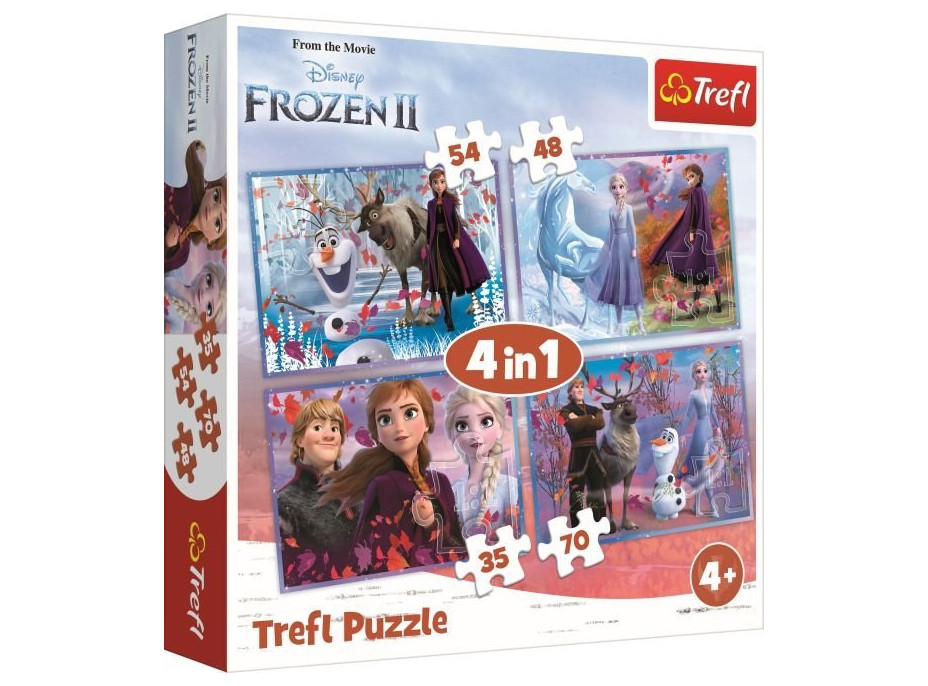 TREFL Puzzle Ľadové kráľovstvo 2: Cesta do neznáma 4v1 (35,48,54,70 dielikov)