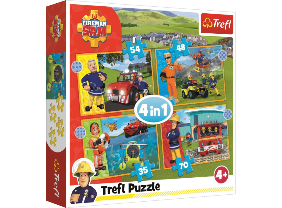 TREFL Puzzle Statočný požiarnik Sam 4v1 (35,48,54,70 dielikov)