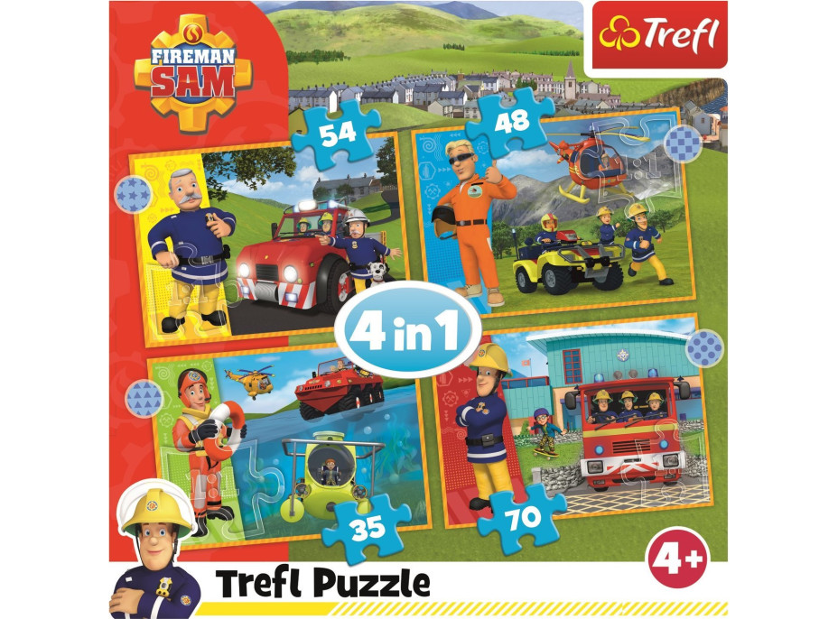 TREFL Puzzle Statočný požiarnik Sam 4v1 (35,48,54,70 dielikov)