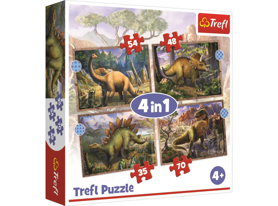 TREFL Puzzle Zaujímaví dinosaury 4v1 (35,48,54,70 dielikov)