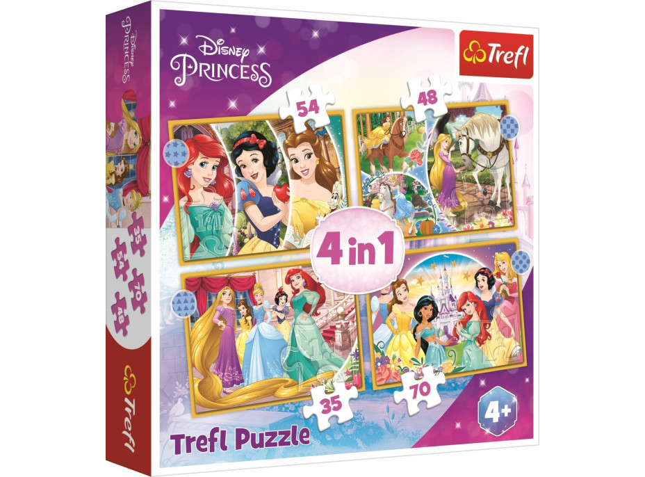 TREFL Puzzle Disney princeznej: Šťastný deň 4v1 (35,48,54,70 dielikov)