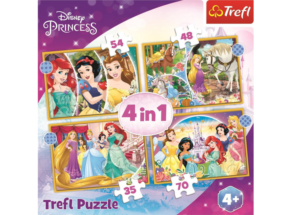 TREFL Puzzle Disney princeznej: Šťastný deň 4v1 (35,48,54,70 dielikov)