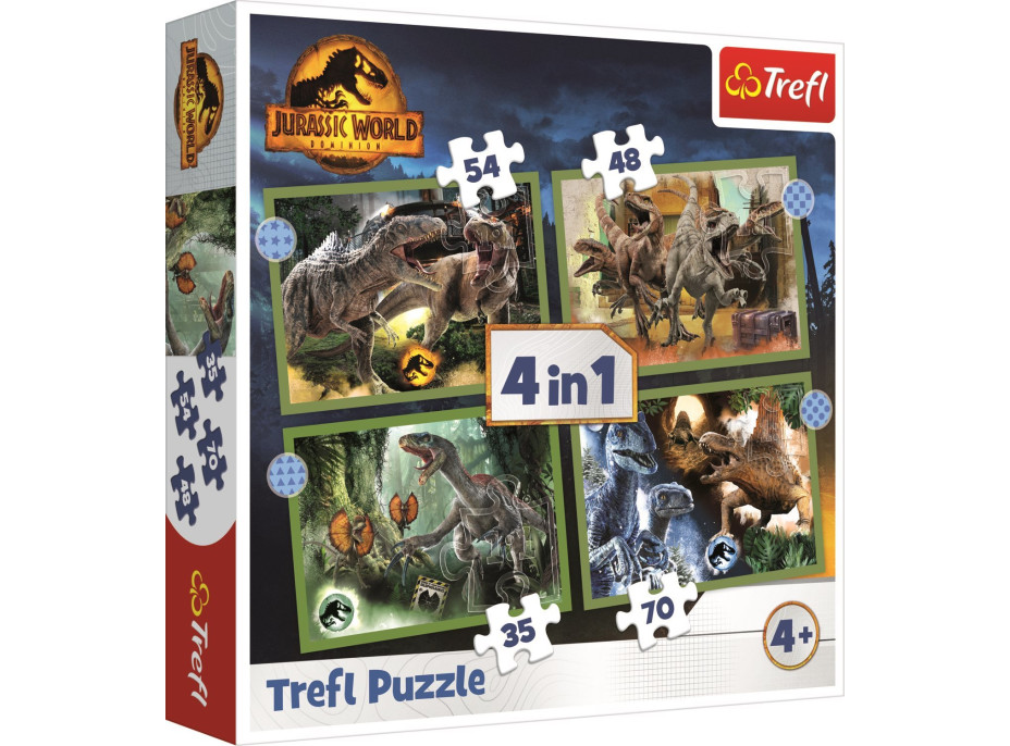 TREFL Puzzle Jurský svet: Nadvláda 4v1 (35,48,54,70 dielikov)