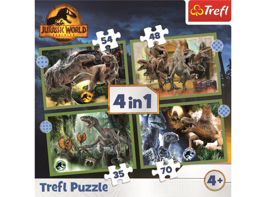 TREFL Puzzle Jurský svet: Nadvláda 4v1 (35,48,54,70 dielikov)
