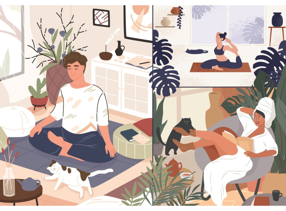 TREFL Puzzle UFT Yoga, Cats & Coffee: Pokoj v duši 1000 dielikov