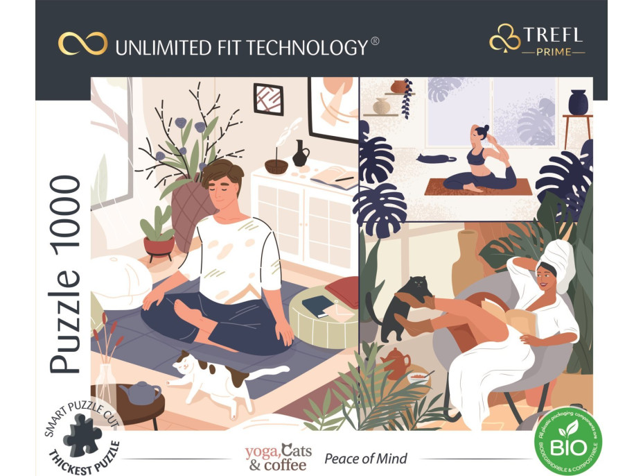 TREFL Puzzle UFT Yoga, Cats & Coffee: Pokoj v duši 1000 dielikov