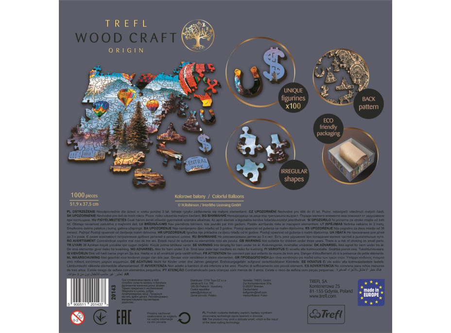 TREFL Wood Craft Origin puzzle Farebné balóny 1000 dielikov