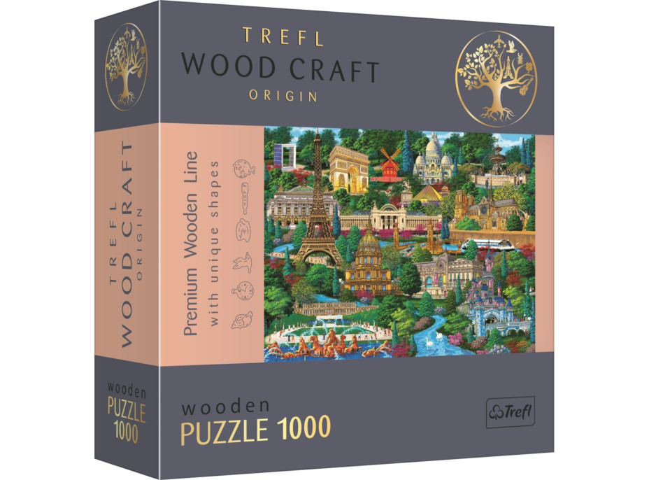 TREFL Wood Craft Origin puzzle Slávne miesta Francúzska 1000 dielikov