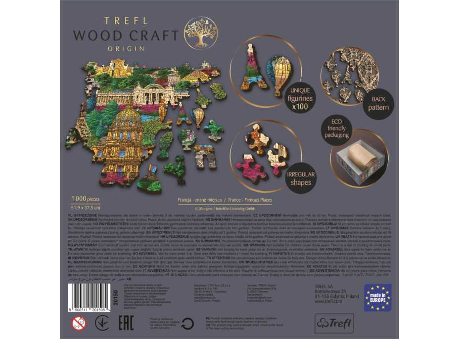 TREFL Wood Craft Origin puzzle Slávne miesta Francúzska 1000 dielikov