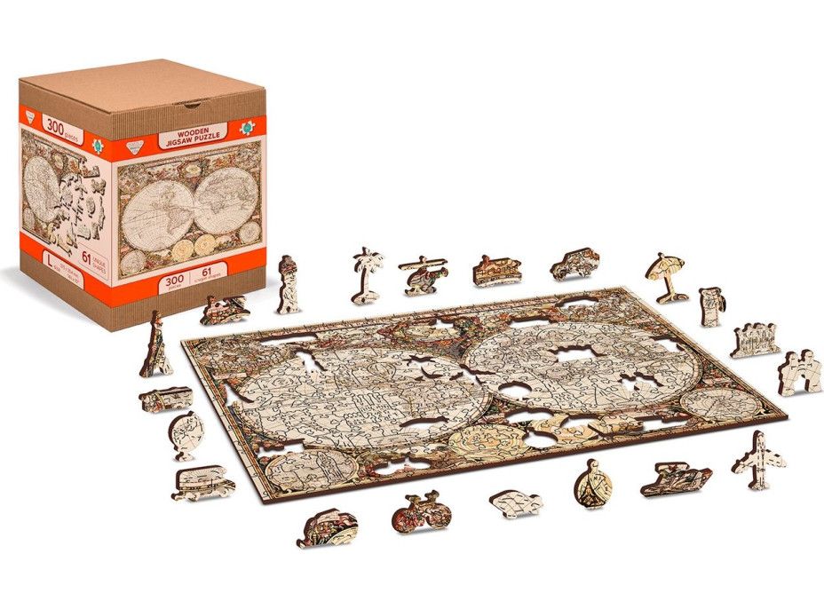 WOODEN CITY Drevené puzzle Antická mapa sveta 2v1, 75 dielikov EKO