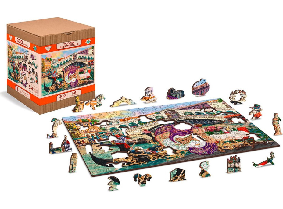 WOODEN CITY Drevené puzzle Benátsky karneval 2v1, 300 dielikov EKO