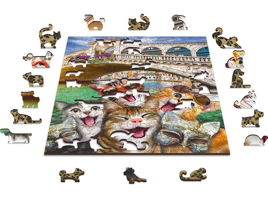WOODEN CITY Drevené puzzle Mačiatka v Benátkach 2v1, 300 dielikov EKO