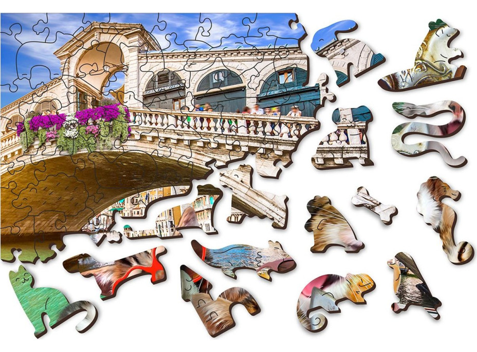 WOODEN CITY Drevené puzzle Mačiatka v Benátkach 2v1, 75 dielikov EKO