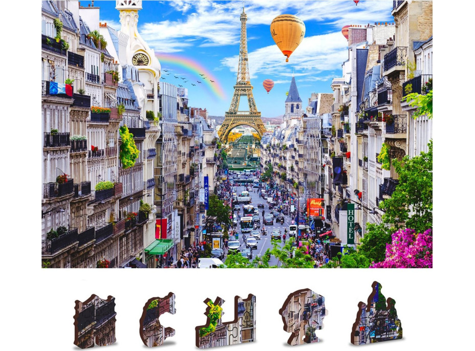 WOODEN CITY Drevené puzzle Rušný Paríž 2v1, 150 dielikov EKO