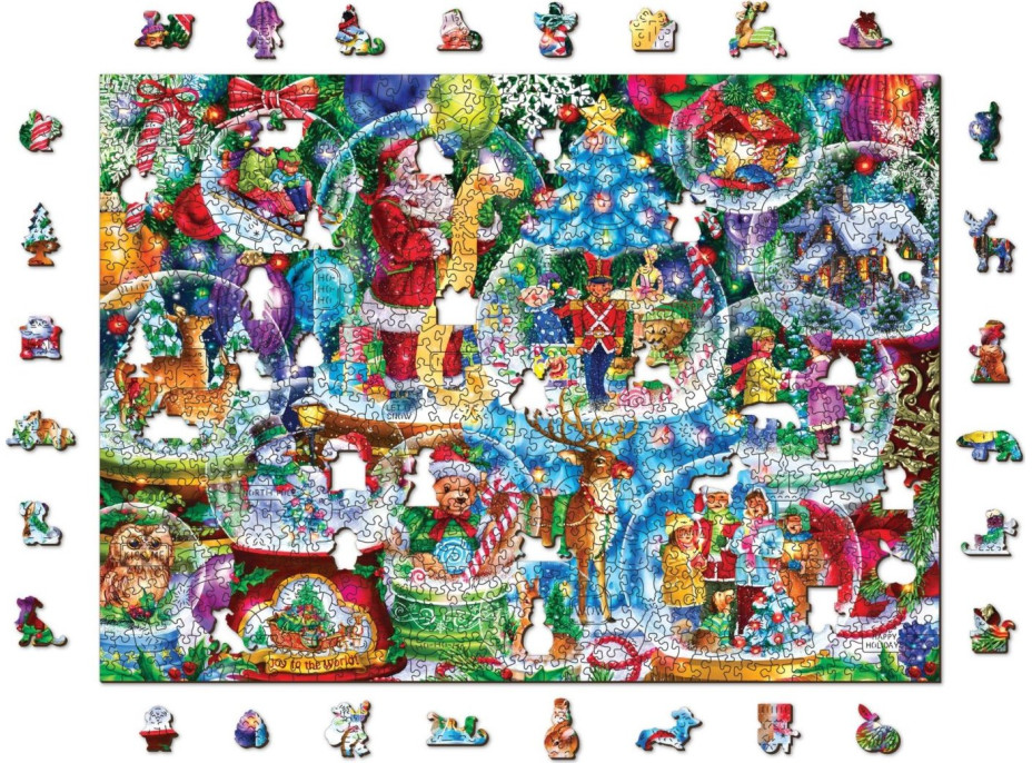 WOODEN CITY Drevené puzzle Vianočné snežítka 2v1, 1010 dielikov EKO