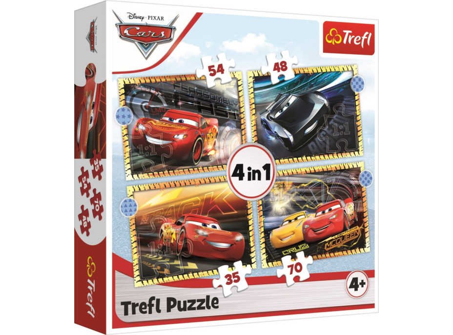 Trefľ Puzzle Autá 3: Pripraviť, pozor, teraz! 4v1 (35,48,54,70 dielikov)