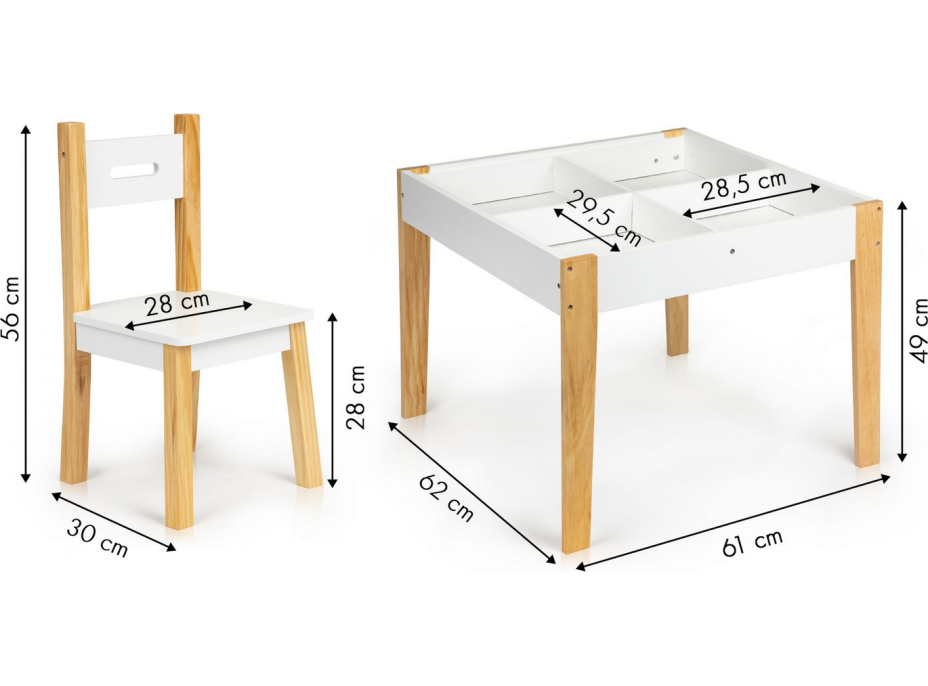ECOTOYS Detský drevený stôl s tabuľou a dvoma stoličkami