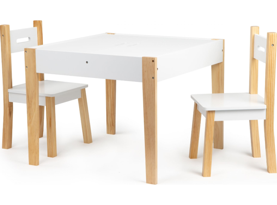 ECOTOYS Detský drevený stôl s tabuľou a dvoma stoličkami
