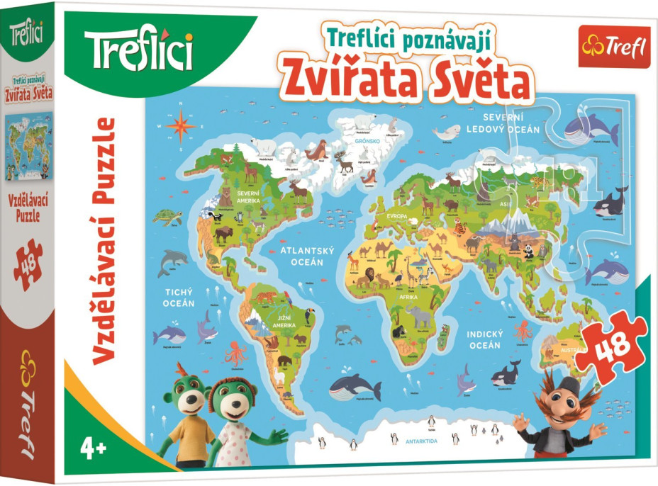 Puzzle Treflíci spoznávajú zvieratká sveta 48 dielikov