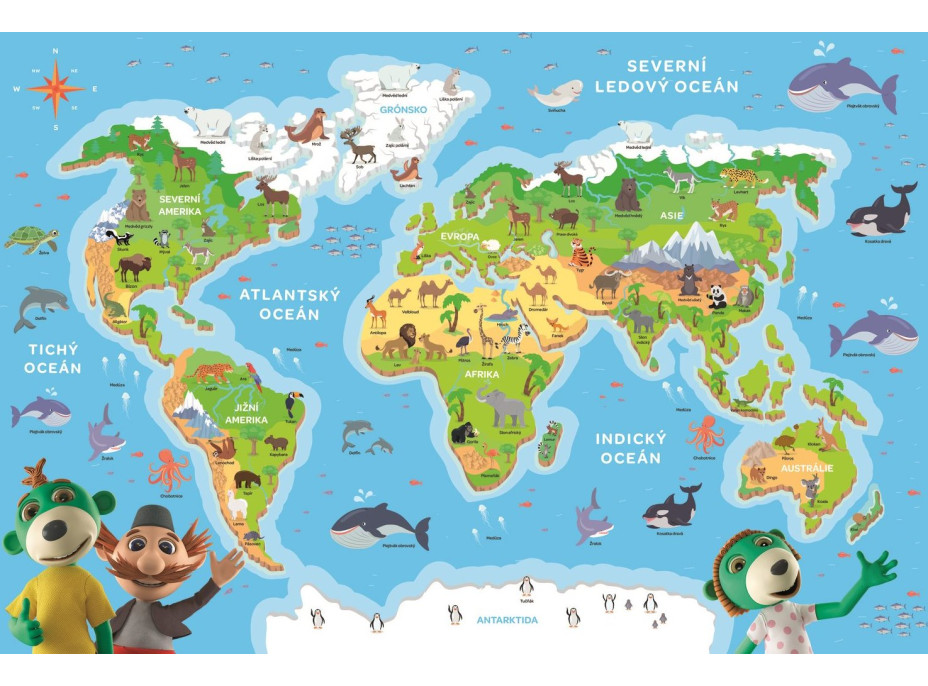 Puzzle Treflíci spoznávajú zvieratká sveta 48 dielikov