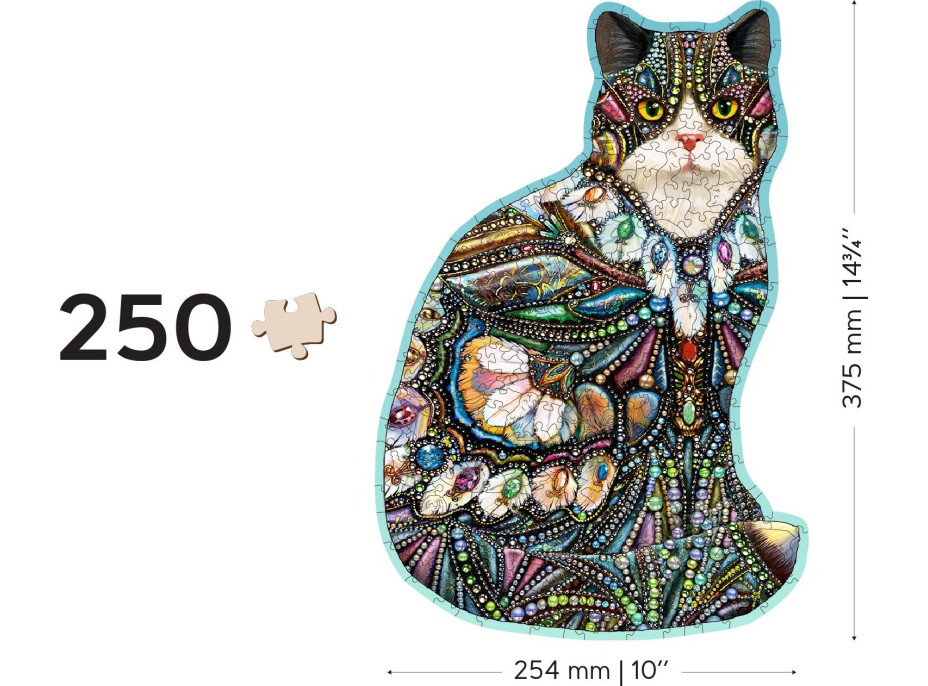 WOODEN CITY Drevené puzzle Mačka s drahokamami 250 dielikov EKO