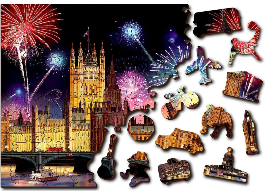 WOODEN CITY Drevené puzzle Nočný Londýn 2v1, 300 dielikov EKO