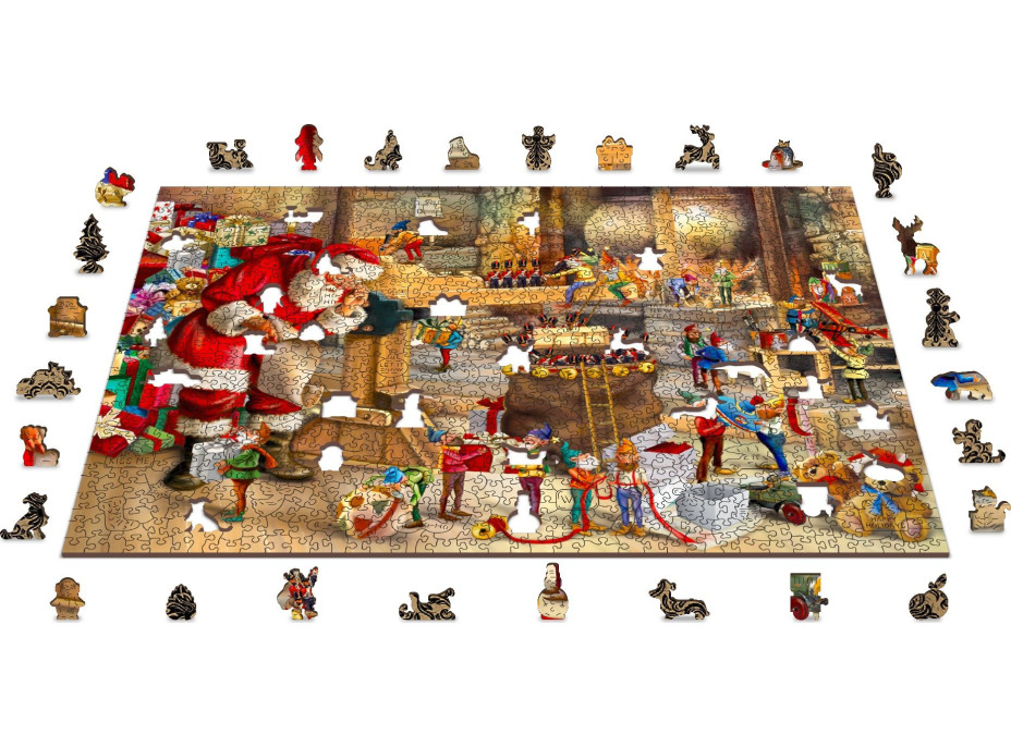 WOODEN CITY Drevené puzzle Santova dielňa 2v1, 1010 dielikov EKO