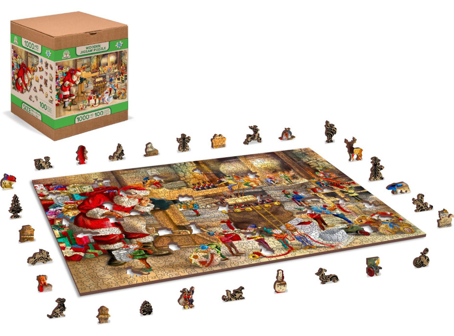 WOODEN CITY Drevené puzzle Santova dielňa 2v1, 1010 dielikov EKO