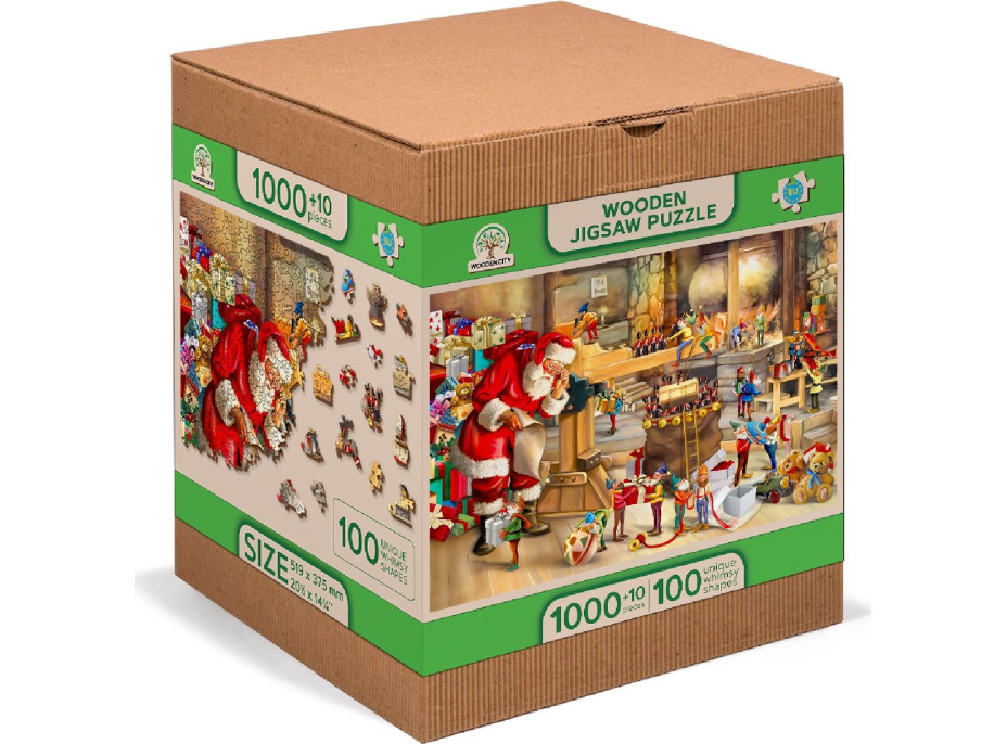 WOODEN CITY Drevené puzzle Santova dielňa 2v1, 1010 dielikov EKO