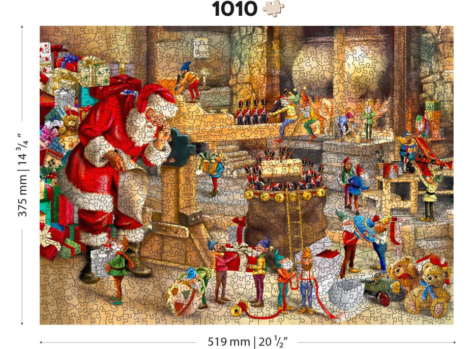 WOODEN CITY Drevené puzzle Santova dielňa 2v1, 1010 dielikov EKO