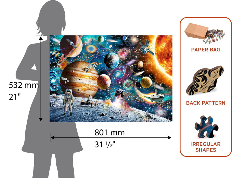 WOODEN CITY Drevené puzzle Vesmírna Odyssea 2v1, 2000 dielikov EKO