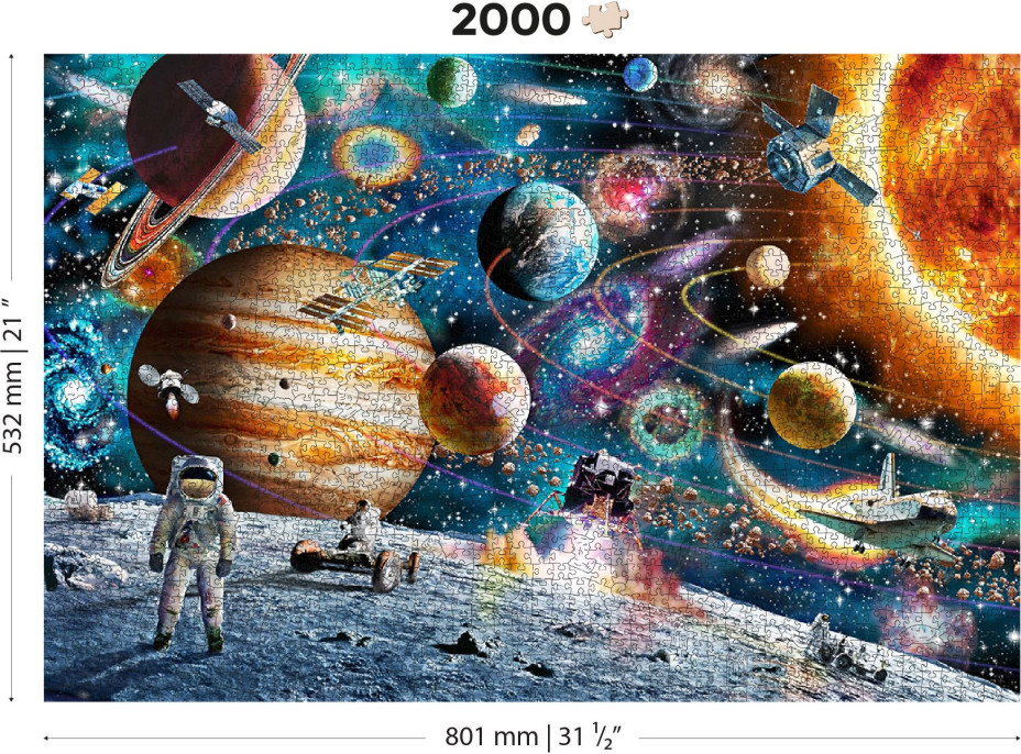 WOODEN CITY Drevené puzzle Vesmírna Odyssea 2v1, 2000 dielikov EKO