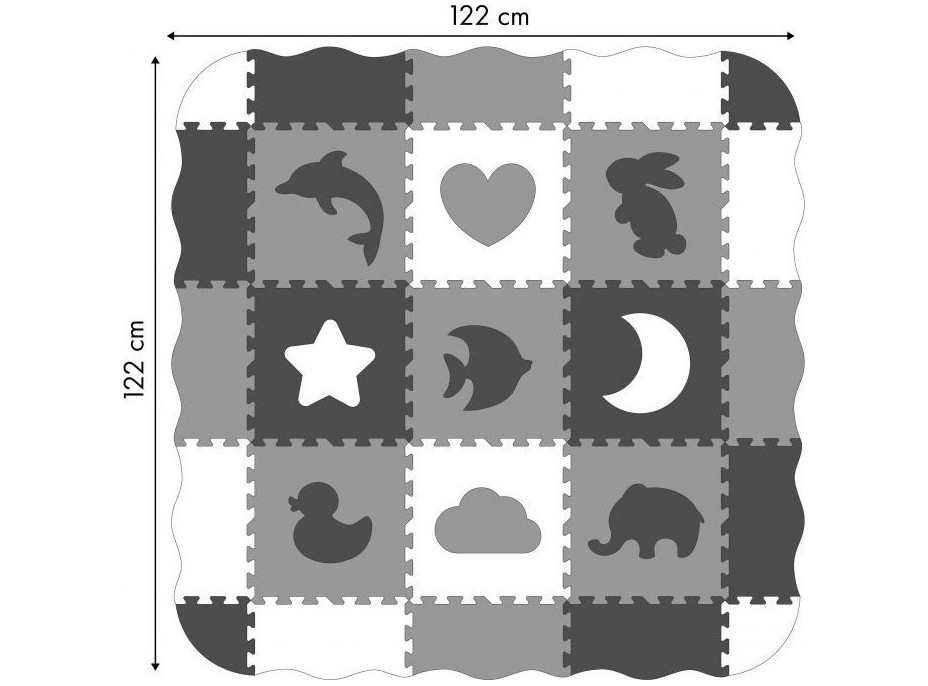 ECOTOYS Penové puzzle Zvieratá a tvary čierna-biela SX s okrajmi