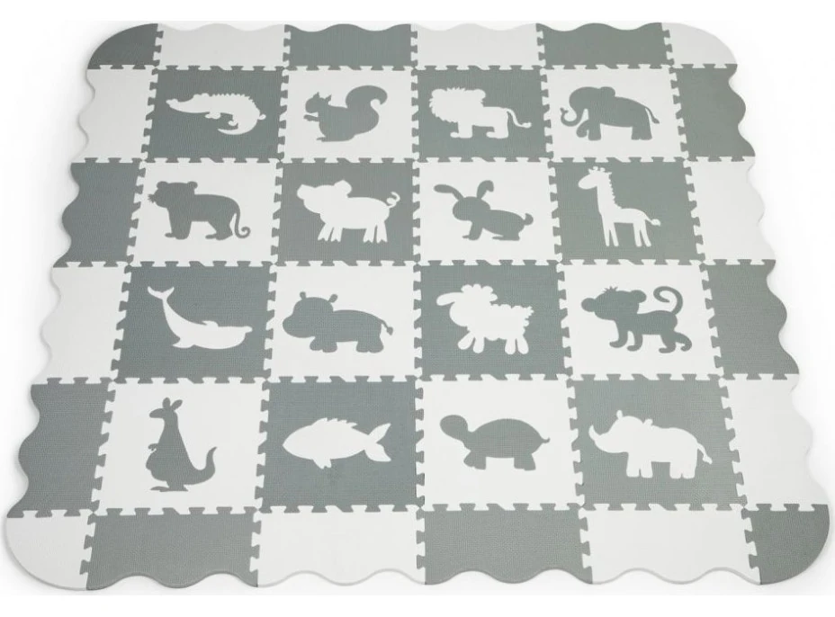 ECOTOYS Penové puzzle Zvieratá šedá-biela SX s okrajmi