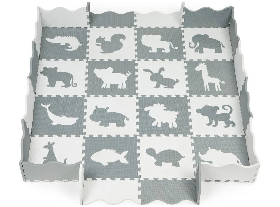 ECOTOYS Penové puzzle Zvieratá šedá-biela SX s okrajmi